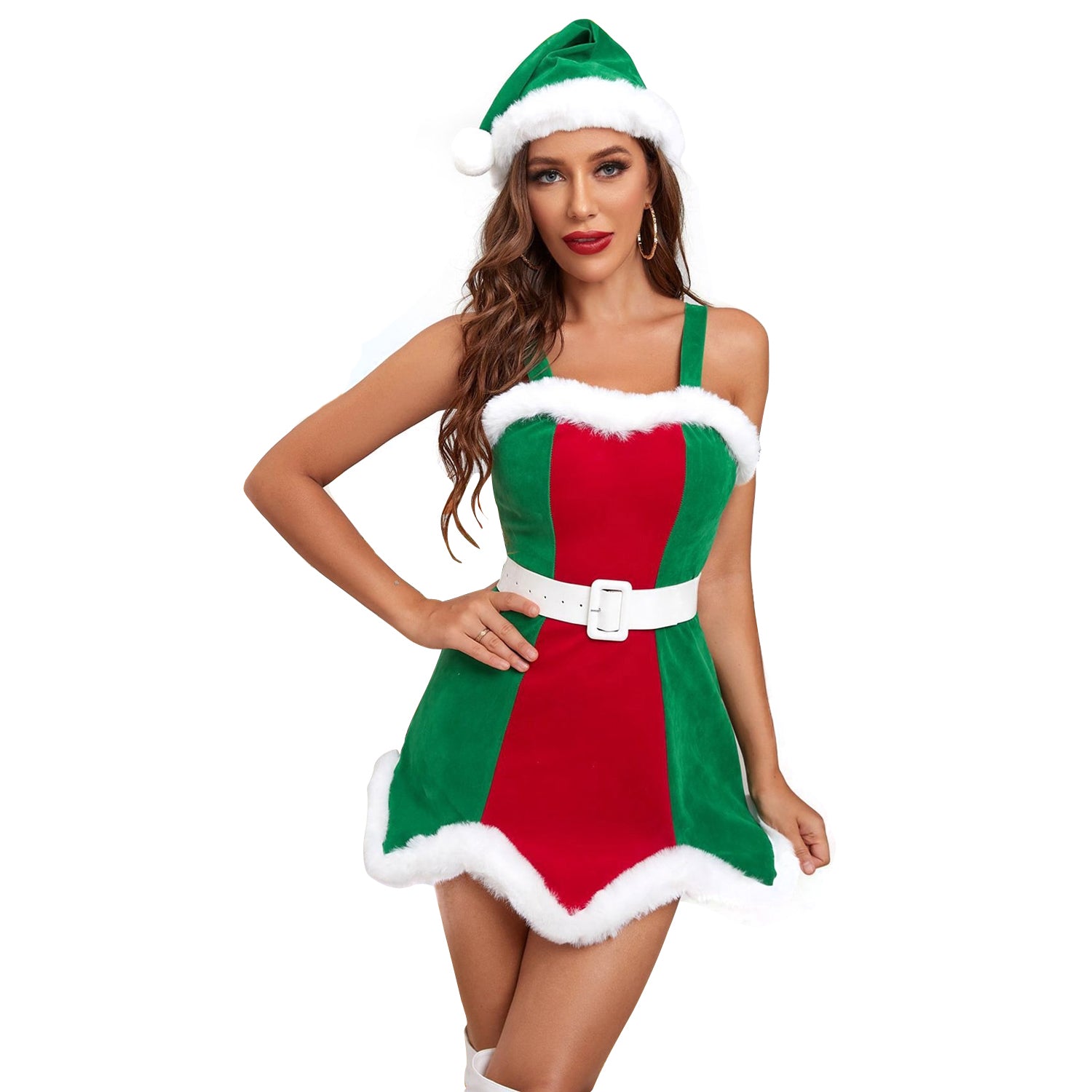 Santa Kerst Vrouwen Kostuum Groen en Rood ELF Kerst Kostuum