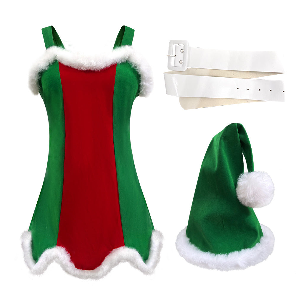 Santa Kerst Vrouwen Kostuum Groen en Rood ELF Kerst Kostuum