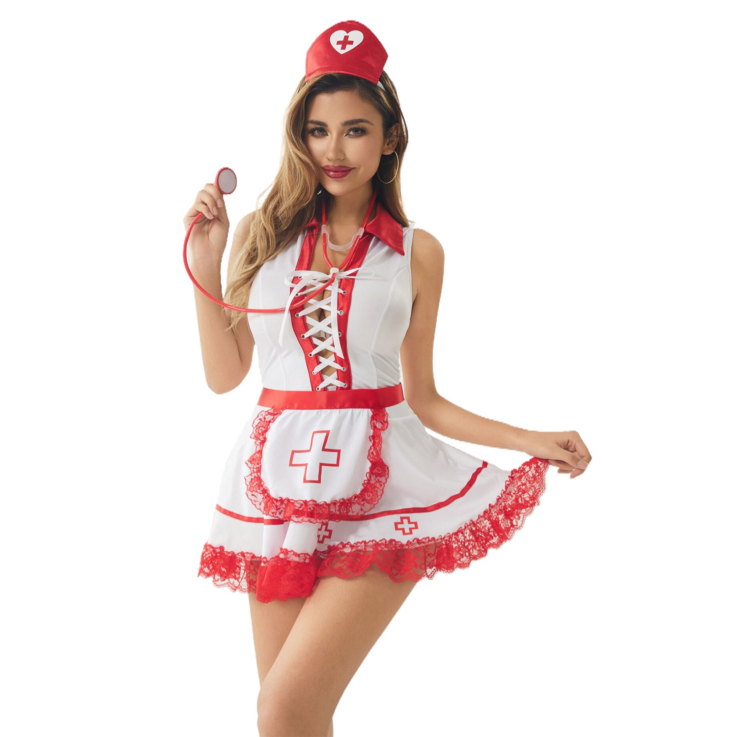 Verpleegster Jurk met Strikband Uniform Lingerie Kostuum voor Vrouwen