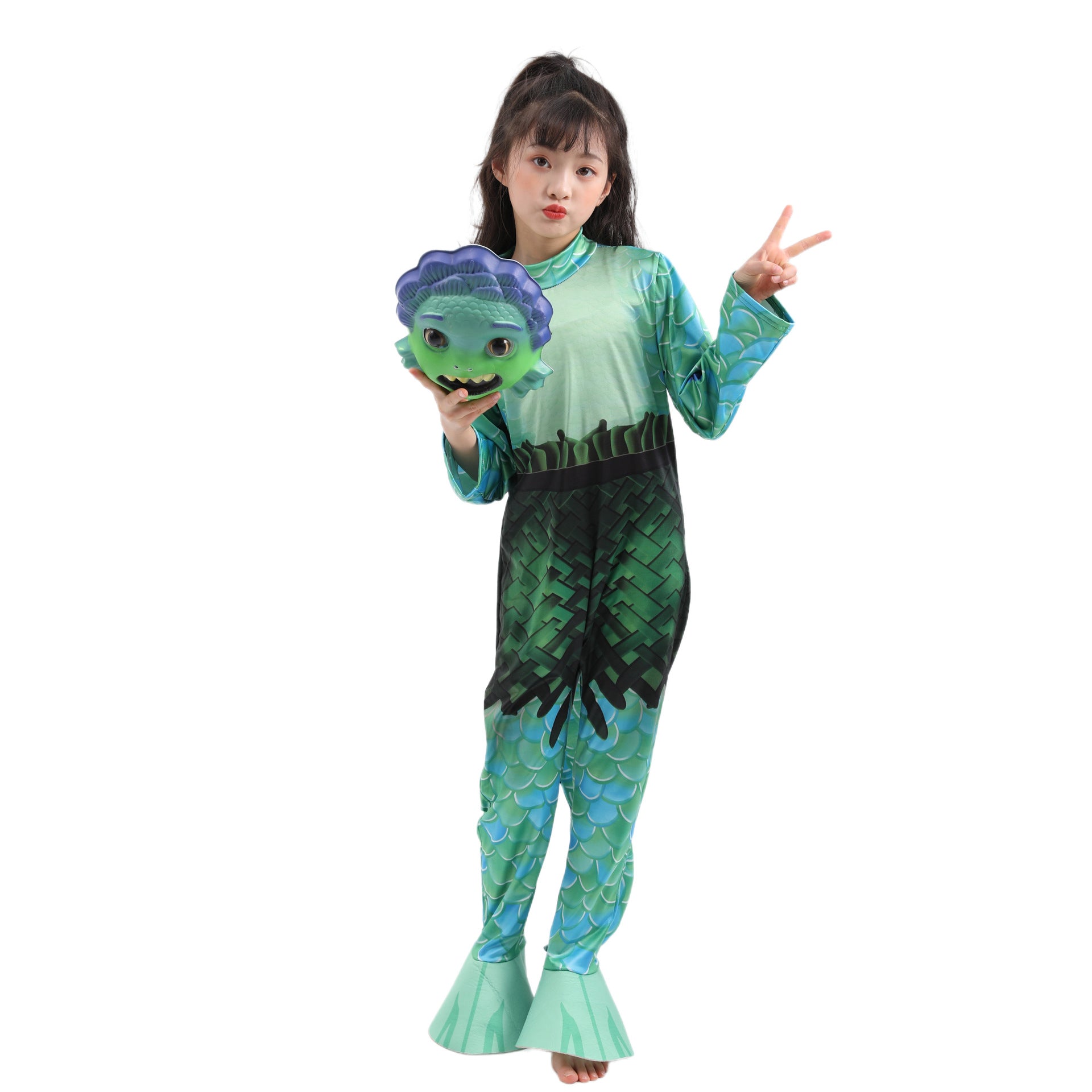 Kinder Luca Alberto Zeemonster Kostuum met Masker Halloween